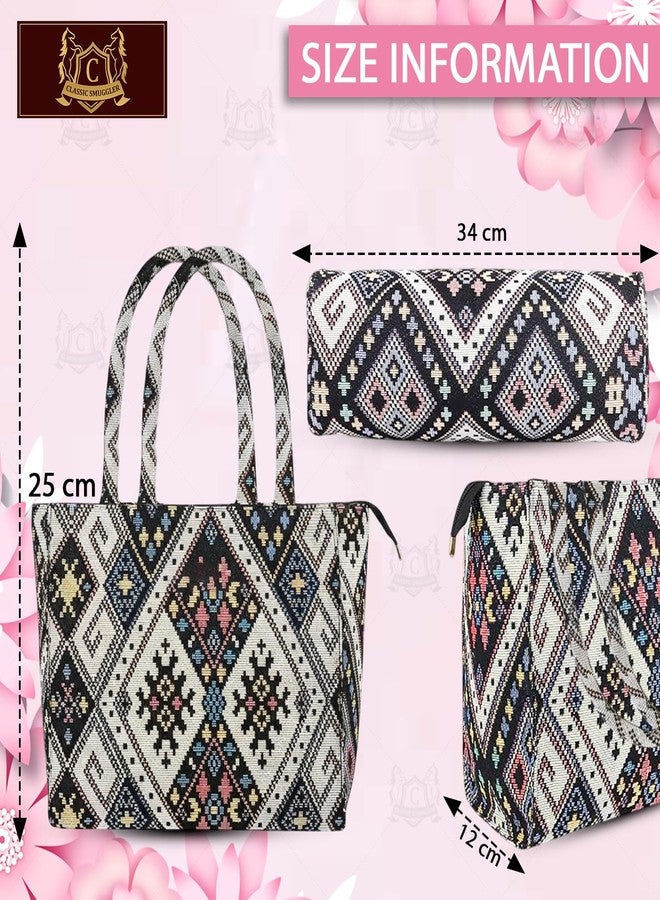 CLASSIC SMUGGLER Designer Tote Bag for Women Trendy Geometric Print Handbag for Work, Shopping & Casual Outings | Ladies purse | Stylish Shoulder Bag | Gift for Women - Image 4